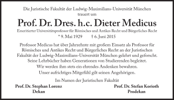 Traueranzeige von Dieter Medicus von Süddeutsche Zeitung