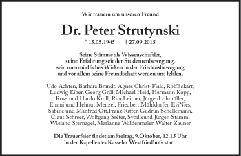 Traueranzeige von Peter Strutynski von Süddeutsche Zeitung