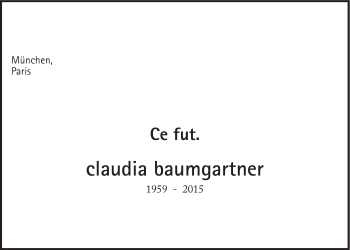 Traueranzeige von Claudia Baumgartner von Süddeutsche Zeitung