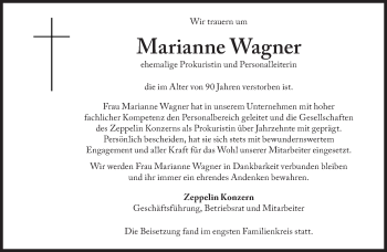 Traueranzeige von Marianne Wagner von Süddeutsche Zeitung