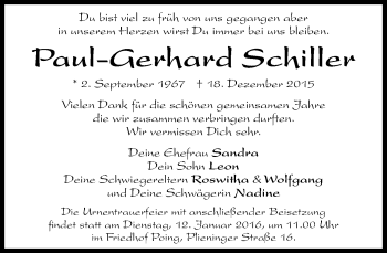 Traueranzeige von Paul-Gerhard Schiller von Süddeutsche Zeitung