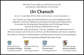 Traueranzeige von Uri Chanoch von Süddeutsche Zeitung