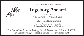 Traueranzeige von Ingeborg Ascherl von Süddeutsche Zeitung