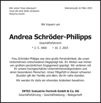 Traueranzeige von Andrea Schröder-Philipps von Süddeutsche Zeitung