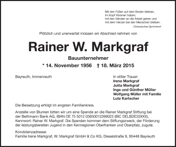 Traueranzeige von Rainer Markgraf von Süddeutsche Zeitung
