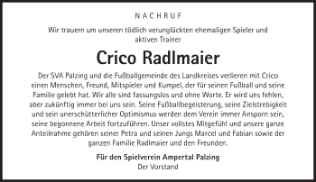 Traueranzeige von Crico Radlmaier von Süddeutsche Zeitung