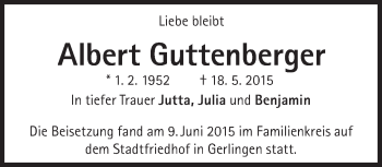 Traueranzeige von Albert Guttenberger von Süddeutsche Zeitung