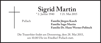 Traueranzeige von Sigrid Martin von Süddeutsche Zeitung
