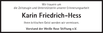 Traueranzeige von Karin Friedrich-Hess von Süddeutsche Zeitung