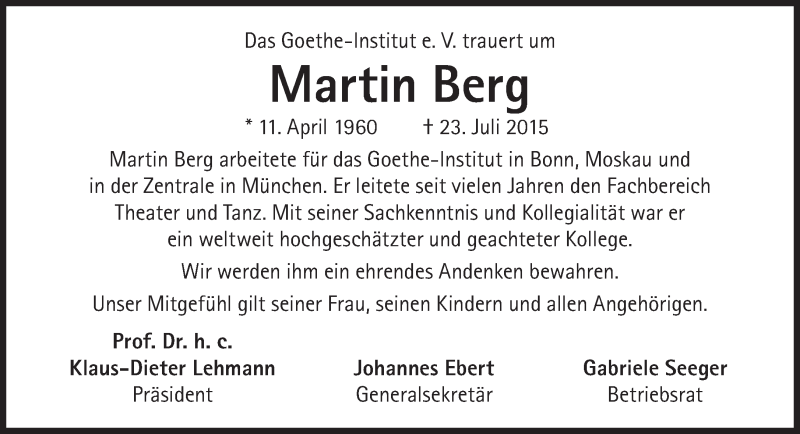  Traueranzeige für Martin Berg vom 25.07.2015 aus Süddeutsche Zeitung