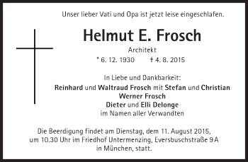 Traueranzeige von Helmut E.  Frosch von Süddeutsche Zeitung