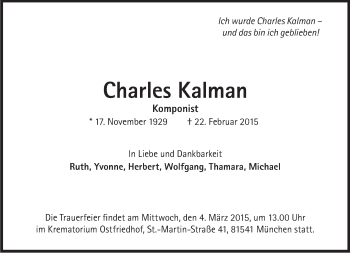 Traueranzeige von Charles Kalman von Süddeutsche Zeitung