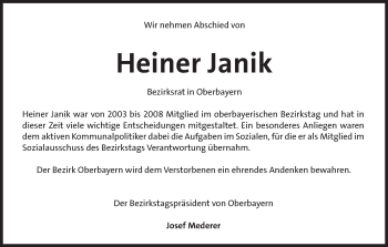 Traueranzeige von Heiner Janik von Süddeutsche Zeitung