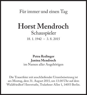 Traueranzeige von Horst Mendroch von Süddeutsche Zeitung