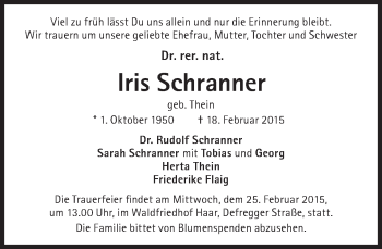 Traueranzeige von Iris Schranner von Süddeutsche Zeitung