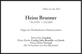 Traueranzeige von Heinz Brunner von Süddeutsche Zeitung