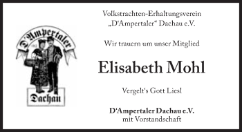 Traueranzeige von Elisabeth Mohl von Süddeutsche Zeitung