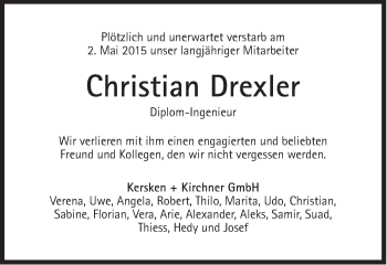 Traueranzeige von Christian Drexler von Süddeutsche Zeitung
