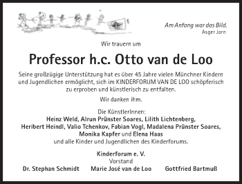Traueranzeige von Otto van de Loo von Süddeutsche Zeitung