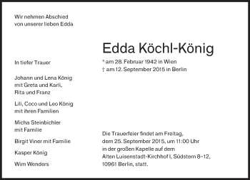Traueranzeige von Edda Köchl-König von Süddeutsche Zeitung