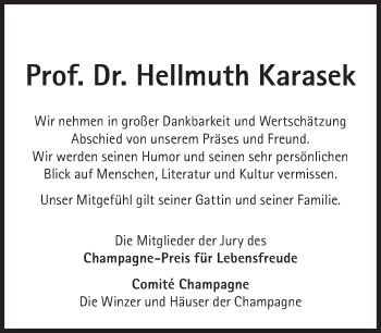 Traueranzeige von Hellmuth Karasek von Süddeutsche Zeitung