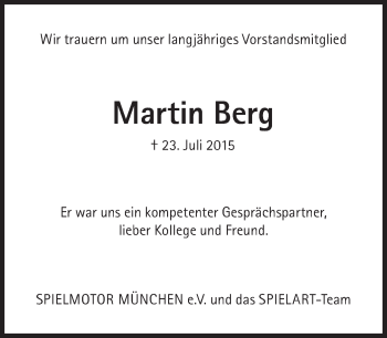 Traueranzeige von Martin Berg von Süddeutsche Zeitung