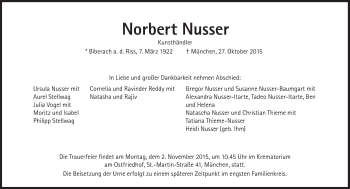 Traueranzeige von Norbert Nusser von Süddeutsche Zeitung