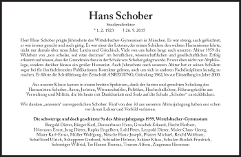 Traueranzeige von Hans Schober von Süddeutsche Zeitung