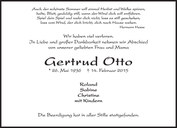 Traueranzeige von Gertrud Otto von Süddeutsche Zeitung