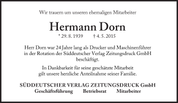 Traueranzeige von Hermann Dorn von Süddeutsche Zeitung