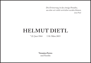 Traueranzeige von Helmut Dietl von Süddeutsche Zeitung