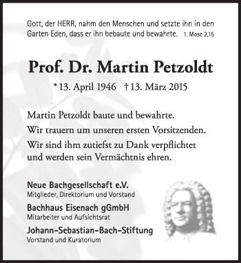 Traueranzeige von Prof. Dr. Martin Petzoldt von Süddeutsche Zeitung