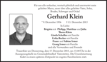 Traueranzeige von Gerhard Klein von Süddeutsche Zeitung
