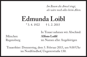Traueranzeige von Edmunda Loibl von Süddeutsche Zeitung