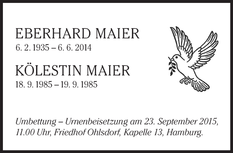  Traueranzeige für Eberhard Maier vom 12.09.2015 aus Süddeutsche Zeitung