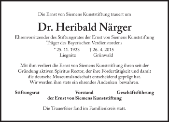 Traueranzeige von Heribald Närger von Süddeutsche Zeitung
