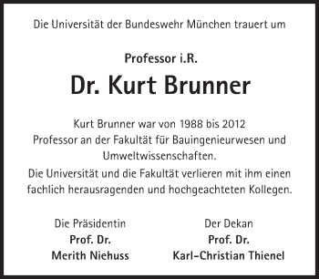 Traueranzeige von Kurt Brunner von Süddeutsche Zeitung