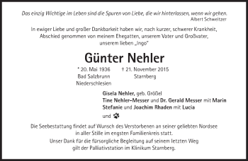 Traueranzeige von Günter Nehler von Süddeutsche Zeitung