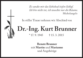 Traueranzeige von Kurt Brunner von Süddeutsche Zeitung