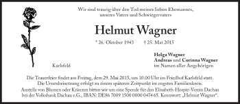 Traueranzeige von Helmut Wagner von Süddeutsche Zeitung