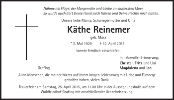 Traueranzeige von Käthe Reinemer von Süddeutsche Zeitung