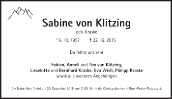 Traueranzeige von Sabine von Klitzing von Süddeutsche Zeitung