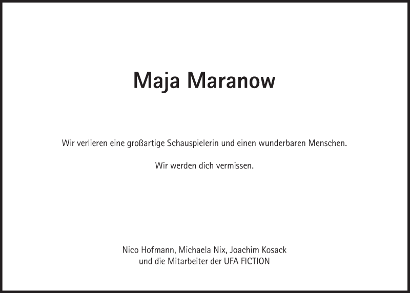  Traueranzeige für Maja Maranow vom 09.01.2016 aus Süddeutsche Zeitung