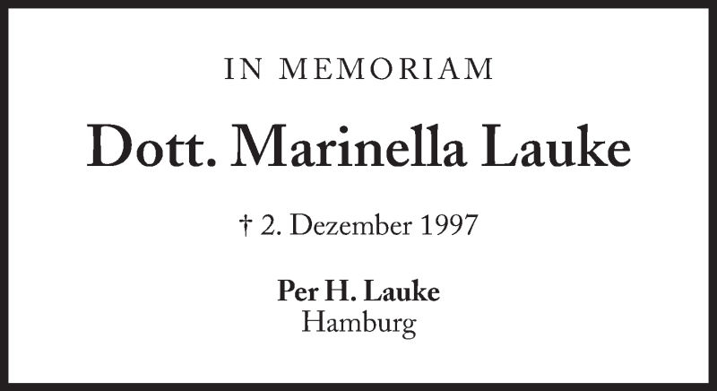  Traueranzeige für Marinella Lauke vom 02.12.2015 aus Süddeutsche Zeitung