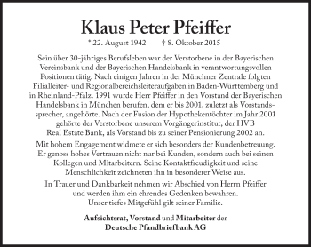 Traueranzeige von Klaus Peter Pfeiffer von SZ Trauer