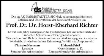 Traueranzeige von Horst-Eberhard Richter von Süddeutsche Zeitung
