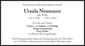 Traueranzeige von Ursula Neumann von Süddeutsche Zeitung