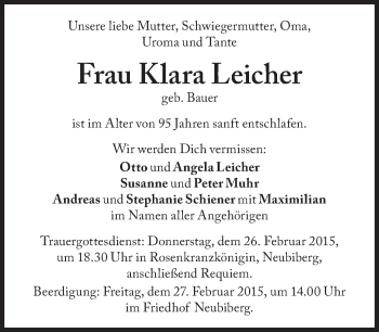 Traueranzeige von Klara Leicher von Süddeutsche Zeitung