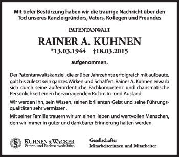 Traueranzeige von Rainer A. Kuhnen von Süddeutsche Zeitung