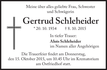 Traueranzeige von Gertrud Schleheider von Süddeutsche Zeitung